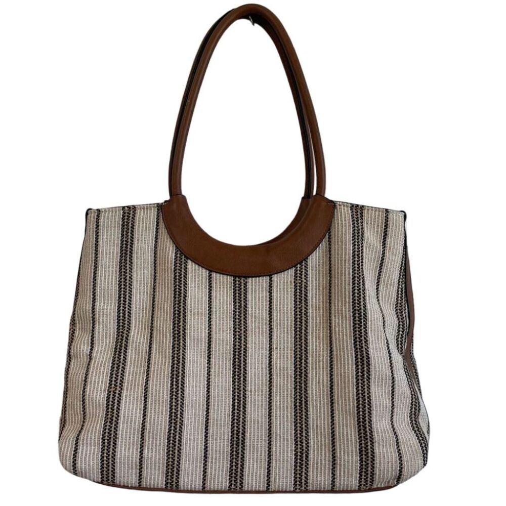 Clarks Shoulder Bag Purse Striped Leather Handle Detachable Wristlet Neutral
